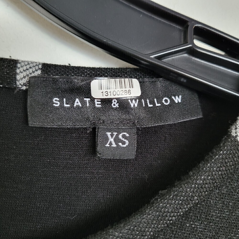 Slate & Willow Black Gray Plaid Stripe Long Sleeve Knit Mini Shift Dress Size XS - Picture 12 of 14